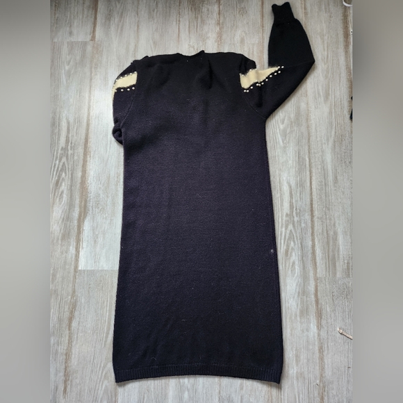 VTG Stone Canyon Sweater Dress Black Ivory Stripe Pearls Knit Midi Sz L - Picture 6 of 6